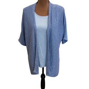 Chicos Sweater‎ Set Blue Silver Metallic Short Sleeve Cardigan Size M